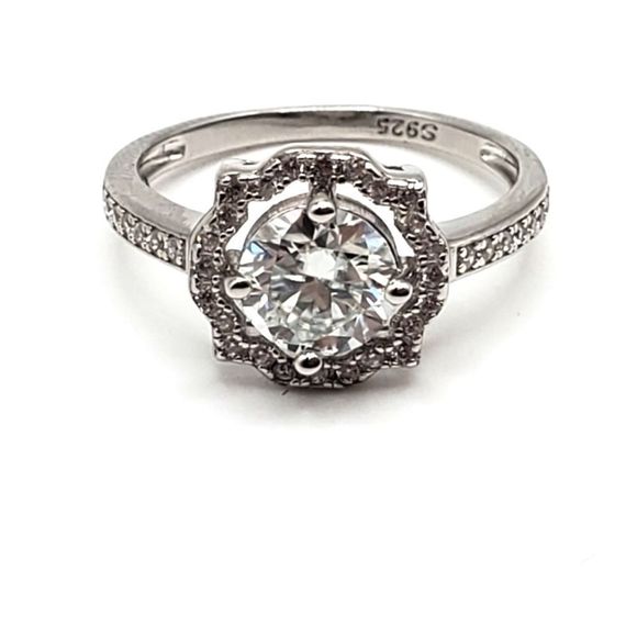 925 Sterling Silver 1cttw GENUINE Moissanite Halo Engagement Ring - Picture 4 of 9